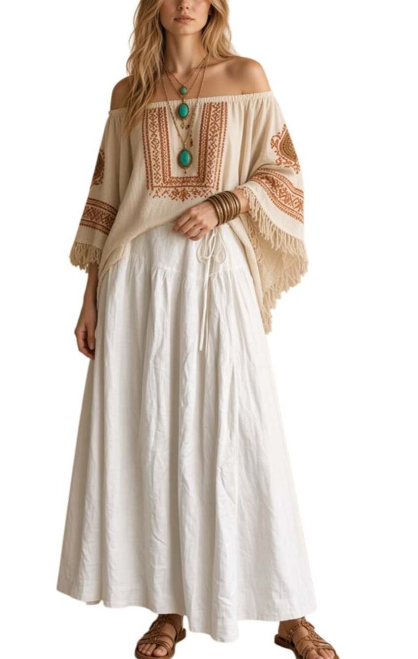 Free People Free-Est White Linen Viscose Tie Maxi Skirt L-G Tiered Boho Summer